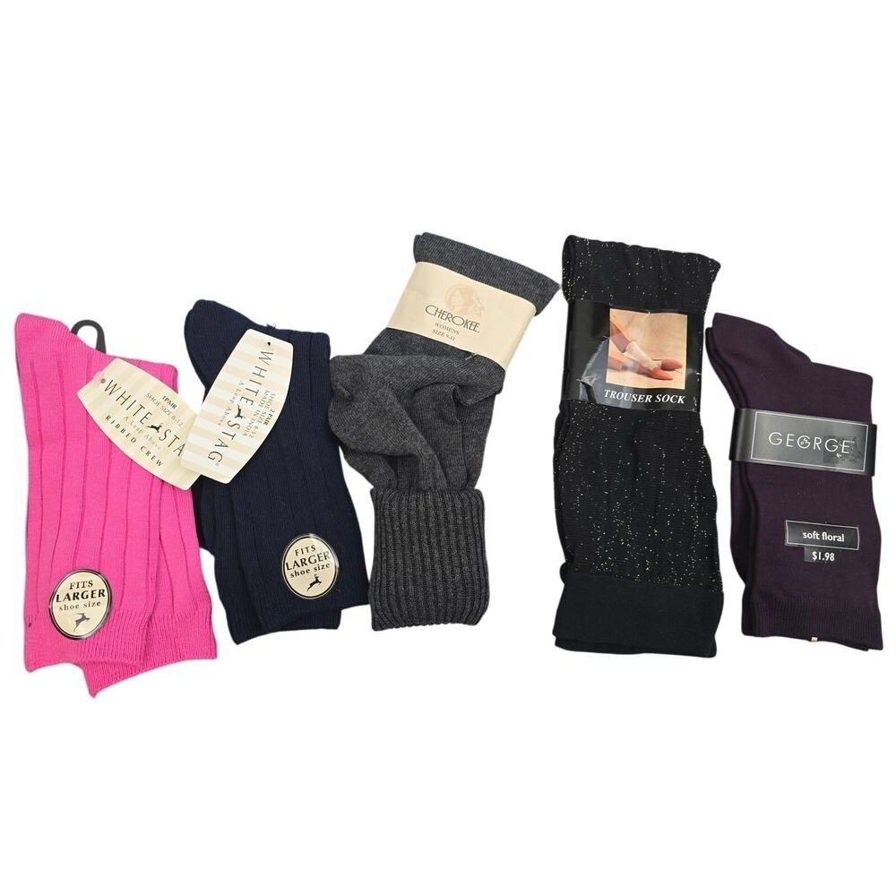 5 pairs of Vintage Ladies Socks 2 White Stag 1 george 1‎ cherokee 1 Trouser Sock